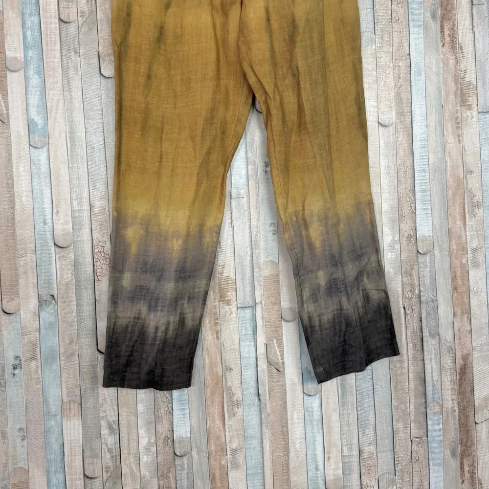 Zara XS Ombre Dip Tie Dye Linen Blend Pull On Trousers Pants Mustard Yellow Grey